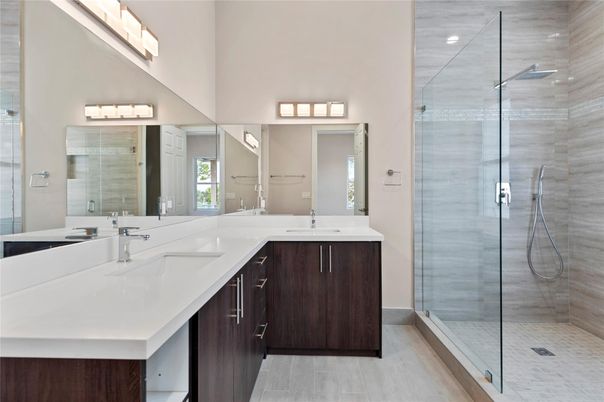 Bathroom, Dual Sink Vanities, Glass Shower, Interior