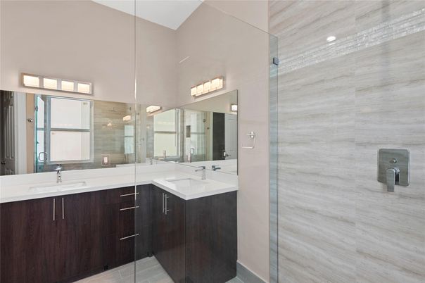 Bathroom, Dual Sink Vanities, Glass Shower, Interior