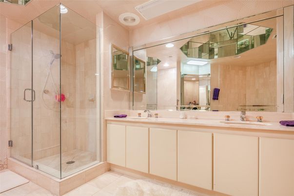 Bathroom, Dual Sink Vanities, Glass Shower, Interior, Recessed Lighting