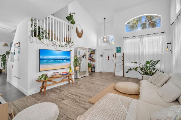 Interior, Living room, Pendant Lights, Wood Texture Flooring