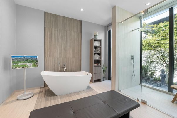 Bathroom, Free Standing Baths, Glass Shower, Interior, Recessed Lighting