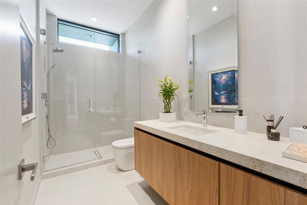 Bathroom, Glass Shower, Interior, Recessed Lighting