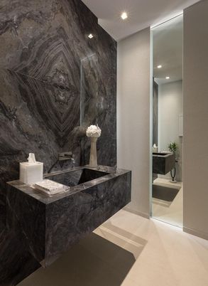 Bathroom, Interior, Marble Walls, Recessed Lighting