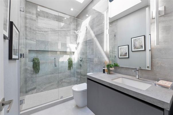 Bathroom, Glass Shower, Interior, Recessed Lighting