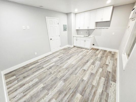 Interior, Kitchen, Recessed Lighting, Wood Texture Flooring