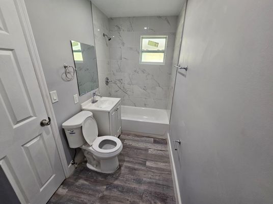 Bathroom, Interior, Marble Walls, Wood Texture Flooring