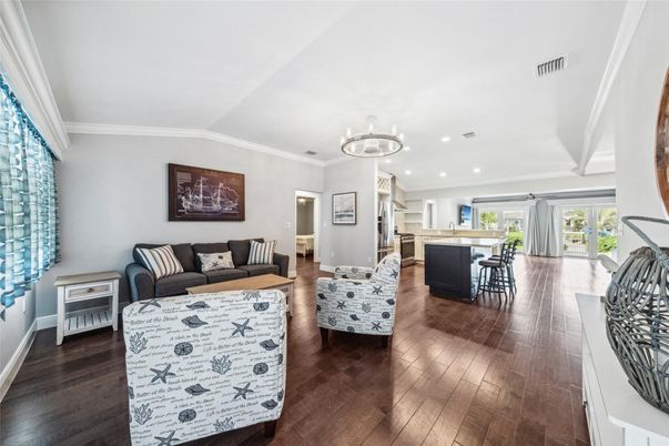Interior, Kitchen, Living room, Recessed Lighting, Wood Texture Flooring