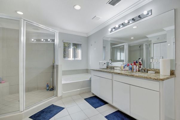 Bathroom, Dual Sink Vanities, Glass Shower, Interior, Recessed Lighting