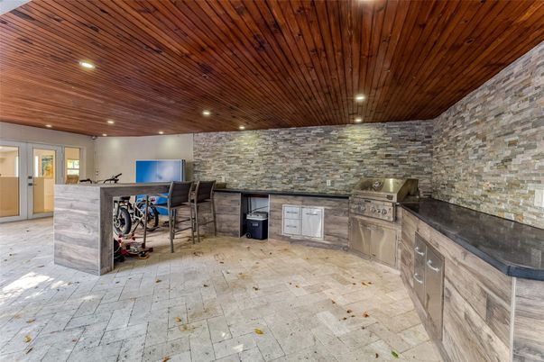 Exterior, Interior, Recessed Lighting, Stone Walls, Wooden Ceilings