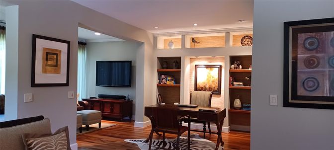 Home Office, Interior, Recessed Lighting, Wood Texture Flooring