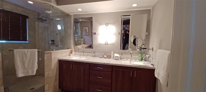 Bathroom, Dual Sink Vanities, Glass Shower, Interior, Recessed Lighting