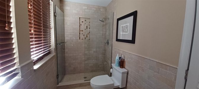 Bathroom, Glass Shower, Interior, Stone Walls