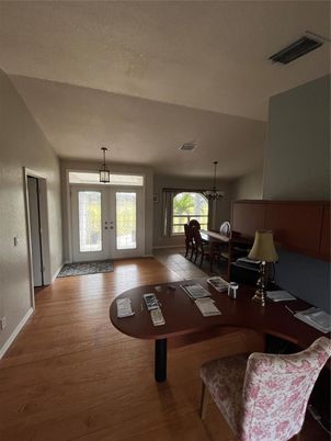 Dining room, Interior, Living room, Pendant Lights, Wood Texture Flooring