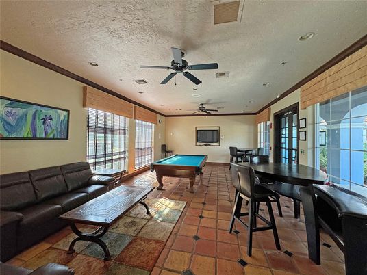 Billiard Table, Game Room, Interior, Living room, Recessed Lighting, Stone Walls