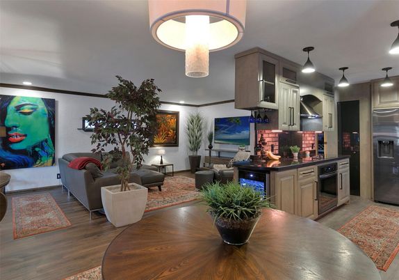 Interior, Kitchen, Living room, Stainless Steel Appliances, Wood Texture Flooring