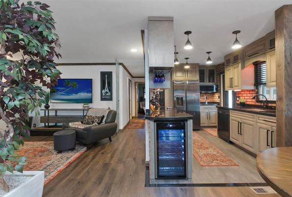 Interior, Kitchen, Living room, Recessed Lighting, Stainless Steel Appliances, Wood Texture Flooring