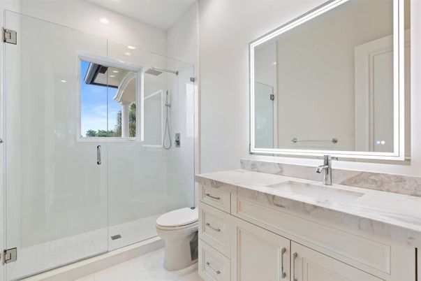 Bathroom, Glass Shower, Interior, Recessed Lighting