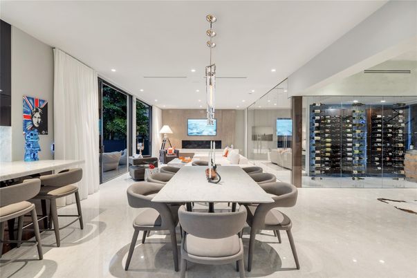 Dining room, Interior, Living room, Pendant Lights, Recessed Lighting, Wine Storage