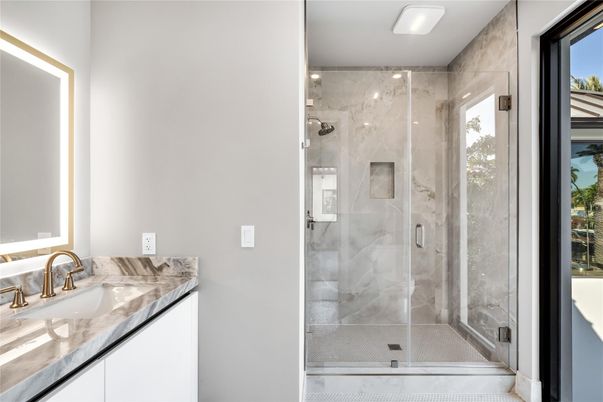 Bathroom, Glass Shower, Interior, Marble Walls