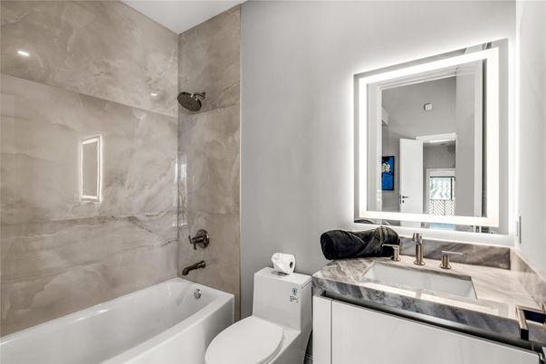 Bathroom, Interior, Marble Walls, Recessed Lighting