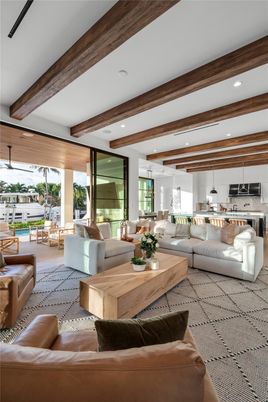 Interior, Kitchen, Living room, Pendant Lights, Recessed Lighting, Wooden Beams