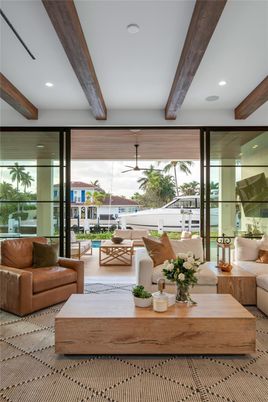 Interior, Living room, Recessed Lighting, Wooden Beams