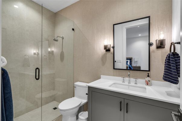 Bathroom, Glass Shower, Interior, Recessed Lighting