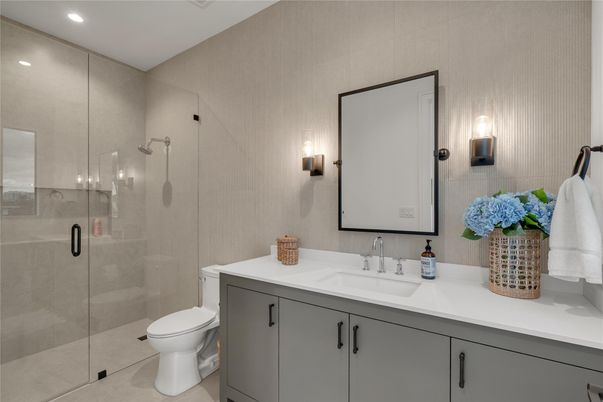 Bathroom, Glass Shower, Interior, Recessed Lighting