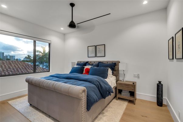 Bedroom, Interior, Recessed Lighting, Water, Wood Texture Flooring