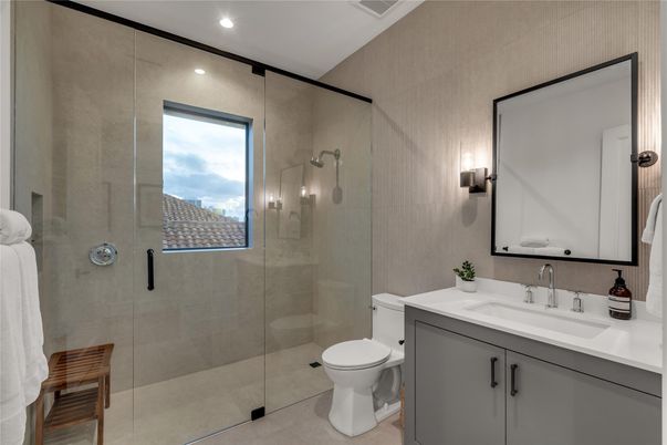 Bathroom, Glass Shower, Interior, Recessed Lighting