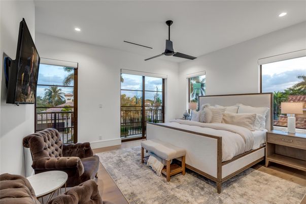 Bedroom, Interior, Recessed Lighting, Water, Wood Texture Flooring