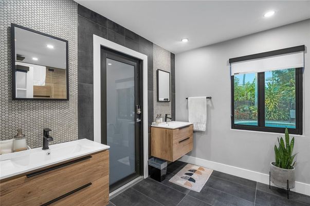 Bathroom, Glass Shower, Interior, Recessed Lighting