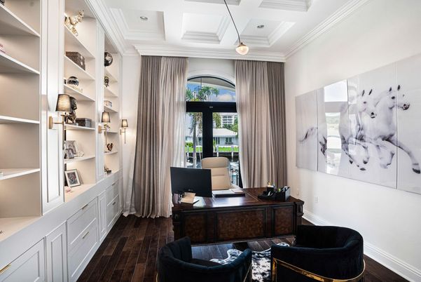 Home Office, Interior, Pendant Lights, Recessed Lighting, Wood Texture Flooring