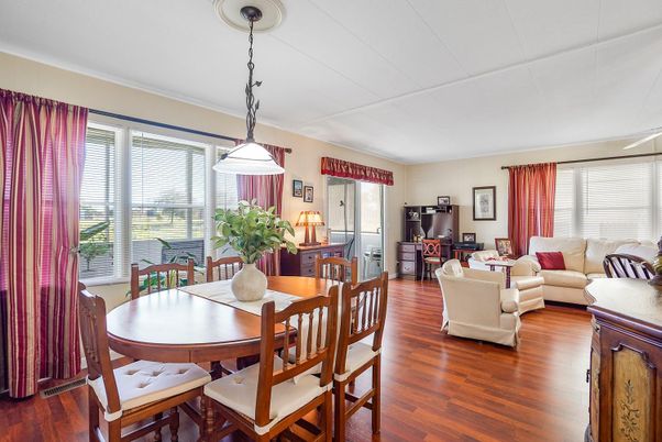 Dining room, Interior, Living room, Pendant Lights, Wood Texture Flooring