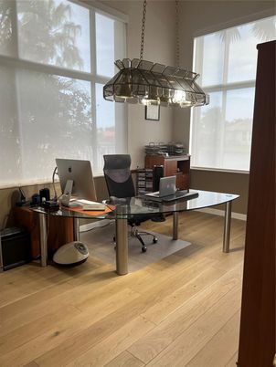 Home Office, Interior, Pendant Lights, Wood Texture Flooring