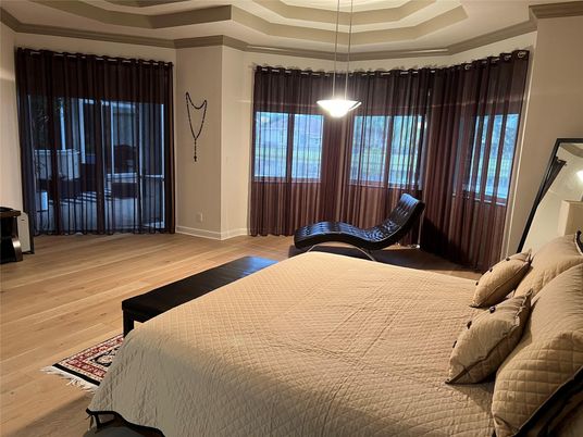 Bedroom, Interior, Pendant Lights, Wood Texture Flooring