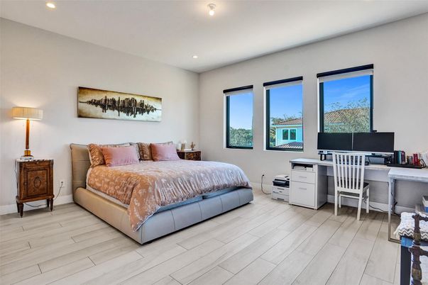 Bedroom, Home Office, Interior, Recessed Lighting, Wood Texture Flooring