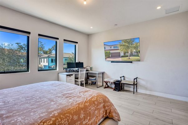 Bedroom, Home Office, Interior, Recessed Lighting, Wood Texture Flooring