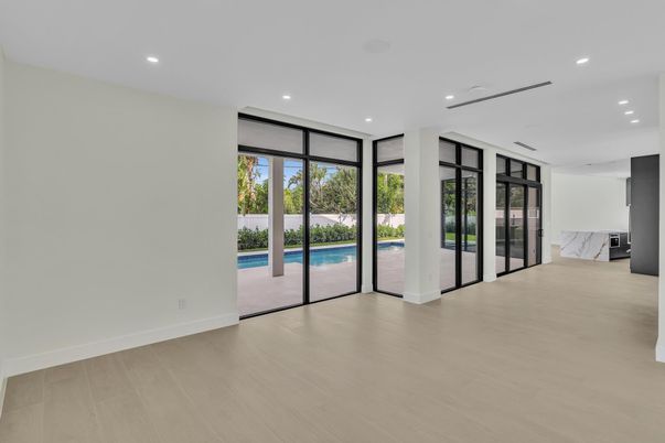 Empty room, Interior, Recessed Lighting, Wood Texture Flooring