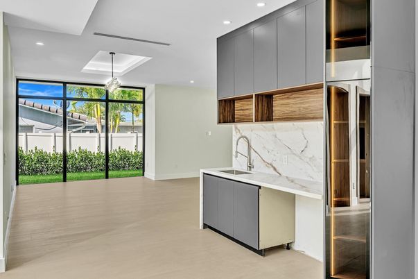 Interior, Kitchen, Marble Walls, Pendant Lights, Recessed Lighting