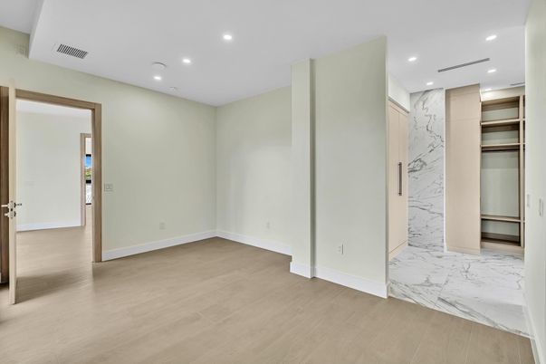 Empty room, Interior, Marble, Marble Walls, Recessed Lighting, Wood Texture Flooring