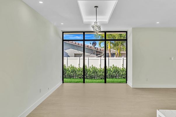 Empty room, Interior, Pendant Lights, Recessed Lighting, Wood Texture Flooring