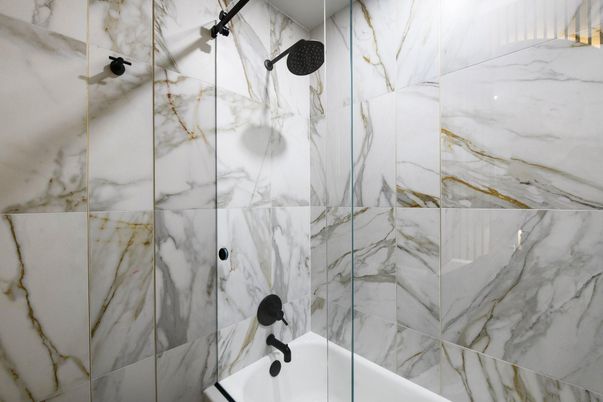 Bathroom, Glass Shower, Interior, Marble Walls
