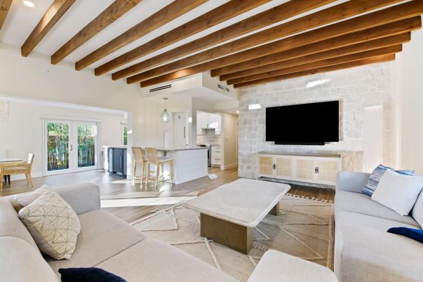 Dining room, Interior, Kitchen, Living room, Pendant Lights, Recessed Lighting, Wooden Beams, Wood Texture Flooring