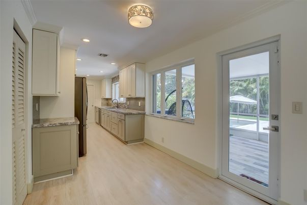 Interior, Kitchen, Recessed Lighting, Wood Texture Flooring