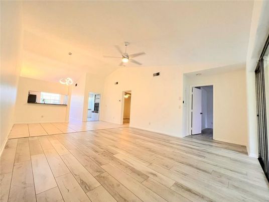 Empty room, Interior, Pendant Lights, Wood Texture Flooring