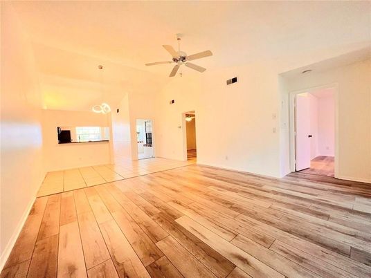 Empty room, Interior, Pendant Lights, Wood Texture Flooring