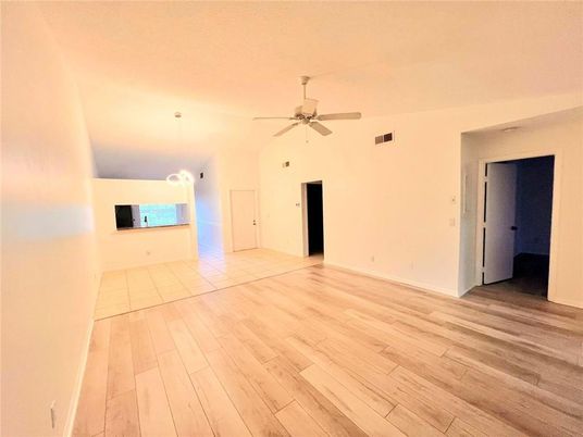 Empty room, Interior, Pendant Lights, Wood Texture Flooring