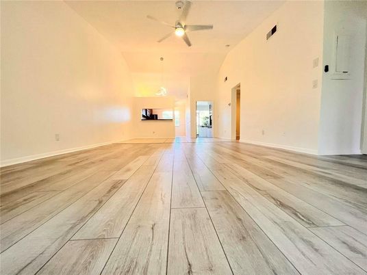 Empty room, Interior, Pendant Lights, Wood Texture Flooring