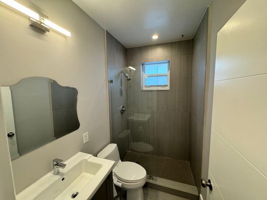 Bathroom, Glass Shower, Interior, Recessed Lighting